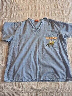 SpongeBob MD men's Large Scrub top light blue 100% cotton VGUC